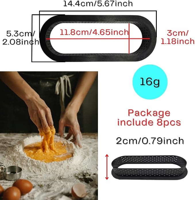 Round Tart Rings Tart Bottom Tower Cake Ring Mold Non Stick Perforated Tart Rings for Mousse Cheese Cake Muffin Pie Kitchen Baking Tart Molds (Oval)