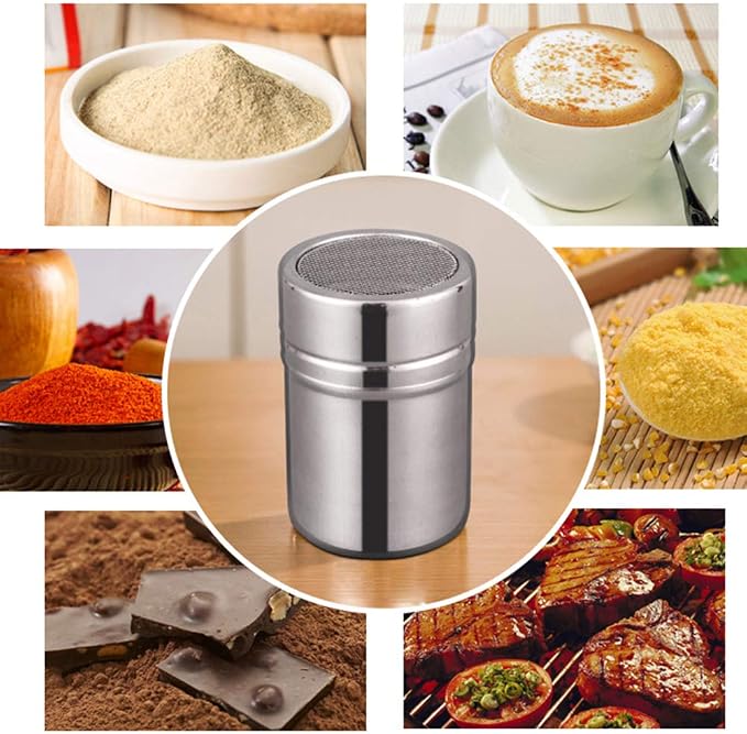 Powder Shaker with Lid,Stainless Steel Fine Mesh Shaker, for Sifter Cocoa,Cinnamon Powder,Icing Sugar,Chocolate Coffee (6 Pcs Small)