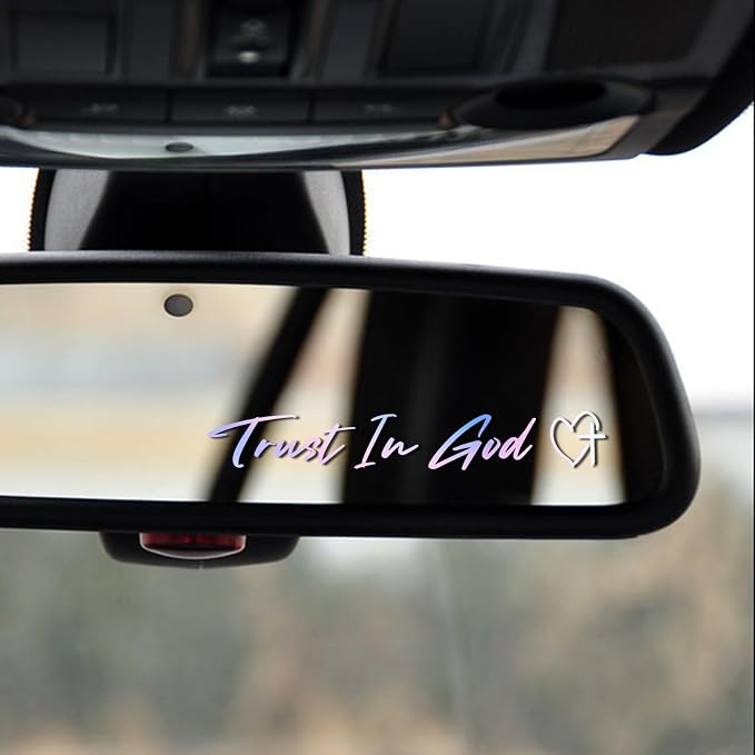 3 x Trust In God Cross Holographic Car Mirror Decal Stickers for Cars Rearview Mirror Decal for Women Cute Decals Vinyl Affirmation Stickers for Window, Mirror, Tumbler, and Water Bottle