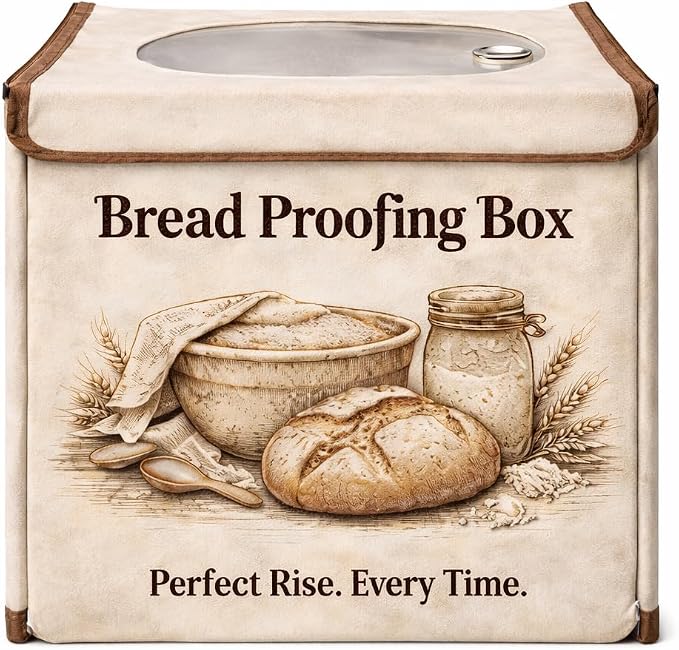 Foldable Bread Proofing Box for Sourdough — Electric Dough Proofer, 50-130°F Temp Control in 1°F Steps, 0-99 Hour Timer, Built-in Humidity Gauge, 3-Sided Heating & Large Top Window