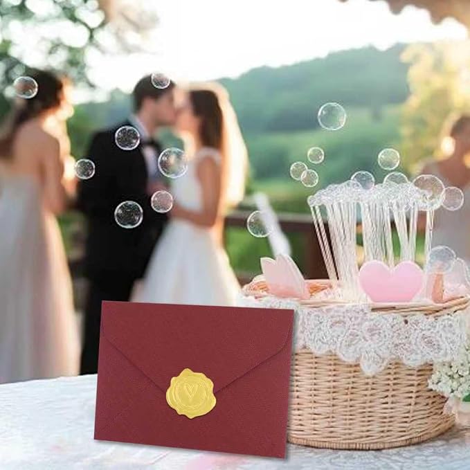 20 Pack 4x6 Crimson Linen Envelopes with Gold Wax Seals - Handmade Look A6 Vintage Envelopes & Self-Adhesive Seal Stickers for Greeting Cards, love letter, Wedding, Party Invitation
