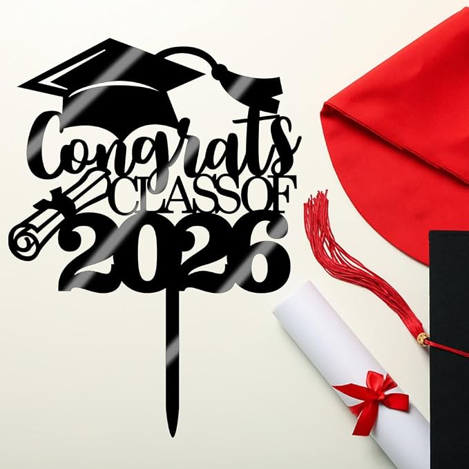 Congrats Class Of 2026 Cake Topper, Glitter Graduation Party Supplies - High School College Graduates -College Graduate Cake Topper Decorations Supplies(Congrats Class Of 2026 Acrylic black)