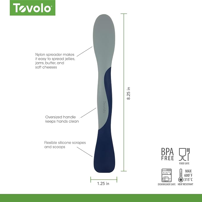 Tovolo Mini Scoop and Spread Tool for Kitchen Meal Prep Small Sandwich Spreader Spatula for Peanut Butter Jelly, Silicone BPA Free Dishwasher Safe Scooper Spreader, Deep Indigo and Oyster Gray