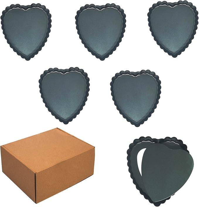 Mini Tart Pan, 6 PCS 4-inch Heart-Shaped Quiche Pans, With a Removable Bottom Pie Pan, Used For Desserts, Cake Baking, Black
