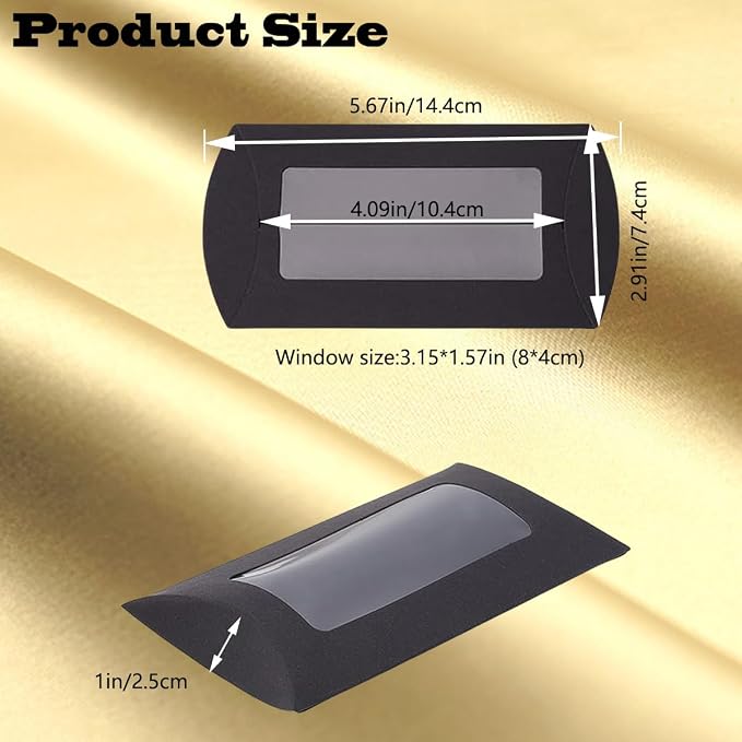 80 Pcs Pillow Gift Boxes with Windows,Kraft Paper Mini Pillow Packaging Box, Creative Favor Box Folding Treat Boxes with Clear Window for Bakery Candy Chocolate Jewelry Display Wedding Party Favor