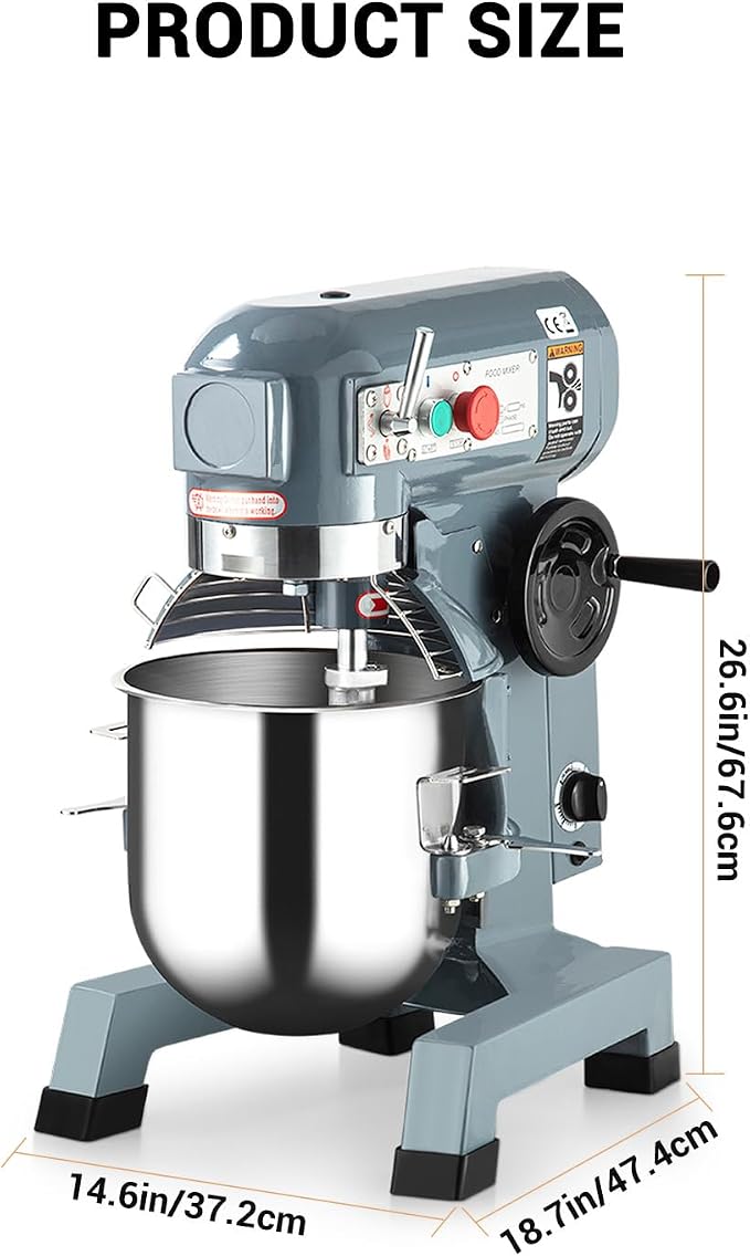 Commercial Food Mixer 15Qt, Heavy Duty Commercial Stand Mixer with 3 Speeds Adjustable, 660W Electric Dough Mixer with Stainless Steel Bowl, Dough Mixer Timing Function for Bakeries Pizzerias