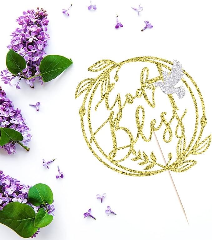 Gold Glitter god Bless Baptism Cake Topper - Keepsake Cross Design,for Christening & Holy Communion,Baby Shower 1st Birthday Party Divine Celebration Elegant Cake Decor