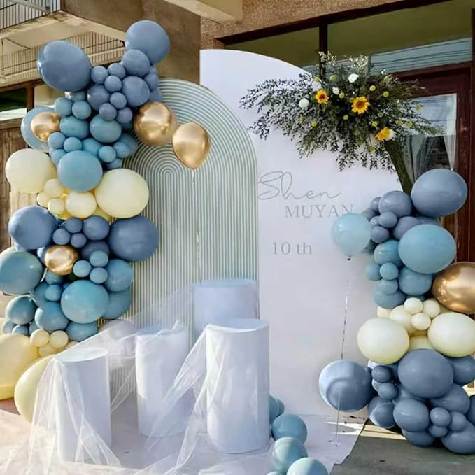 MEBAY Dusty Blue Balloon Garland Arch Kit, 166Pcs Retro Blue Pastel Baby Blue Macaroon Yellow Gold Metallic Balloons for Baby Shower Wedding Boy Birthday Decoration