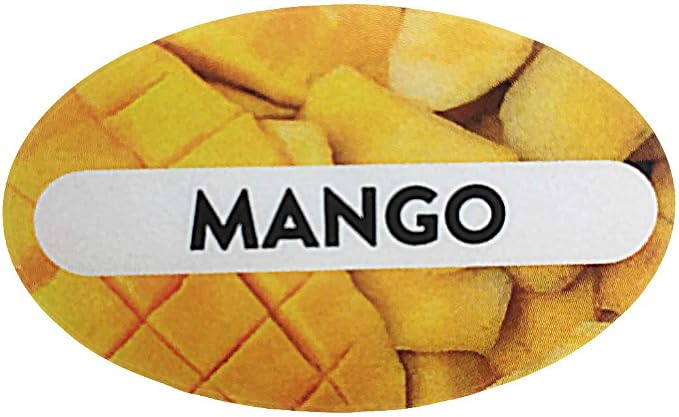 Mango Grocery Store Food Labels 1.25 x 2 Inch Oval Shape 500 Total Adhesive Stickers