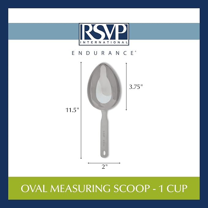 RSVP International Endurance Stainless Steel Measuring Scoop Collection, Oval, 1-Cup