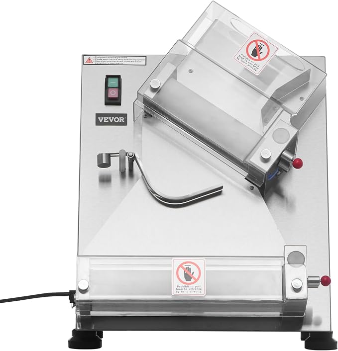 VEVOR Pizza Dough Roller Sheeter, 3-14 Inch Automatic Stainless Steel Pizza Press, Commercial Electric 370W Pasta Maker Machine, 260 pcs Per Hour, Adjustable Thickness, with Dough Press Lid