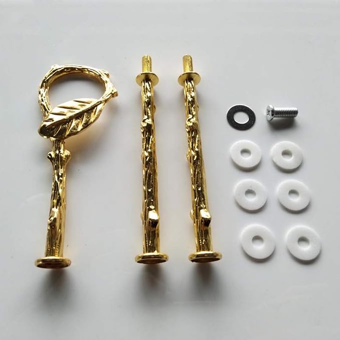 iSuperb 5 Sets 3 Tier Cupcake Stand Hardware Handles, Vintage Tray Stand Center Holder Fitting with Screws and Flat Washers for Party Wedding Display Stand (Leaf Golden)