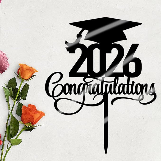 Acrylic 2026 Congratulations Graduation Cake Topper,Congrats Grad Cake Decor - 2026 High School/College/Senior Graduation Party Decorations Supplies(2026Congratulations Acrylic black)