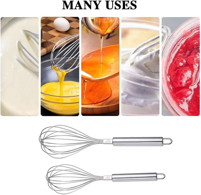 Whisks for Cooking, Wisking Tool 2 PCS, Metal Whisk Set for Non-Stick Cookware, Balloon Egg Beater Perfect for Blending, Whisking, Beating, Frothing & Stirring-Easy to Use and Clean (11.81"&9.84")