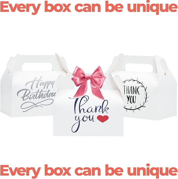 UnicoPak 30 Pack Party Favor Boxes Treat Boxes, White Gable Gift Boxes for Party Favors Goodies Cookies Treats Candies Meals Lunch, 6.5x3.5x3.5 Inches