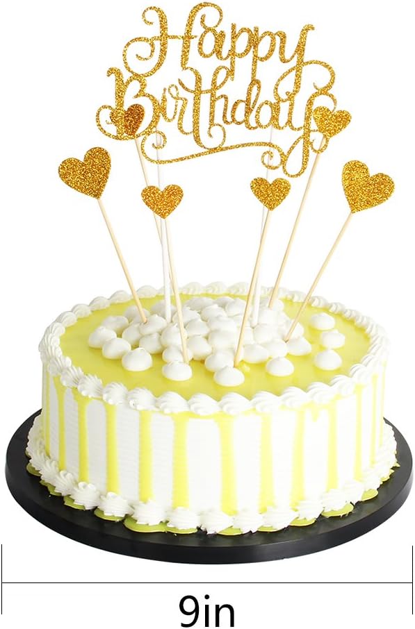 PALASASA Happy Birthday Cake Toppers Gold glitter letters"happy birthday"and love star,Party decor Decorations,Set of 7 (Gold)