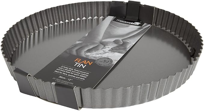 MasterClass Large Tart Tin, Fluted Quiche Pan with Loose Base and PFOA Free Non Stick, Robust 1 mm Thick Carbon Steel, 30 cm (12 Inch)