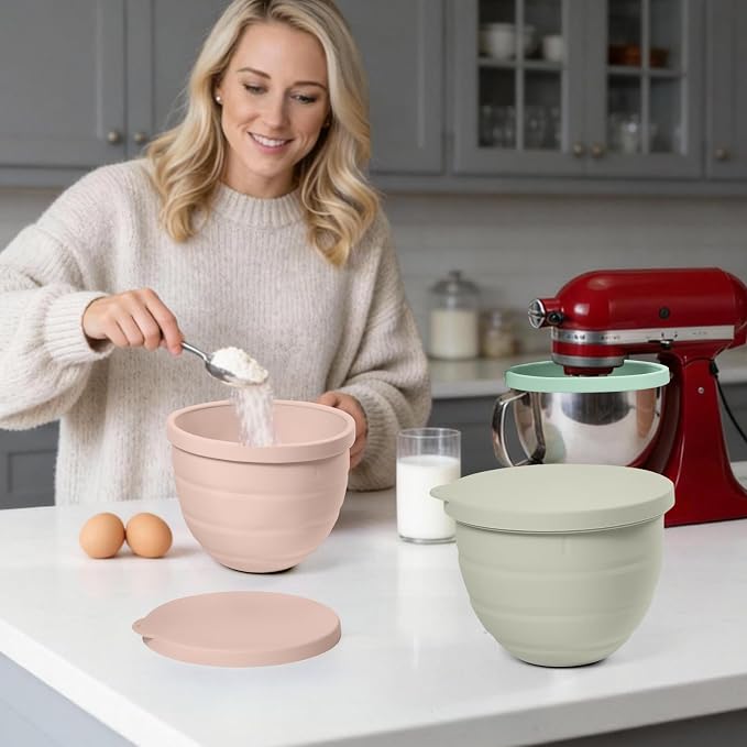 Forenee Collapsible Silicone Bowl Liners for KitchenAid 4.5 Qt Mixer,3 pack | Silicone Inserts with Lids for Dough, Batter, Baking, Mixing and Easy Storage, Dishwasher Safe, Microwave & Freezer Safe