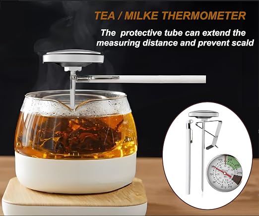 Instant Read Coffee Milk Frothing Thermometer with1.75 inch Dial 5 inch Probe Clip,Best Instant Read Food for The Coffee Drinks,Chocolate Milk Foam