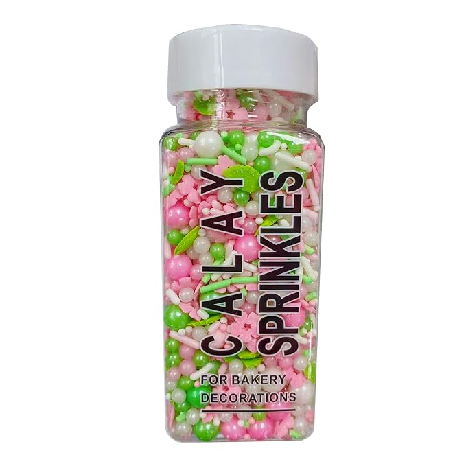 Sentovac Pink Flowers Sprinkles Edible Spring Green Peals Sprinkles for Cake Decorating Candy Cupcake Cake Topper Cookie Baking Decorations Christmas Wedding Supplies