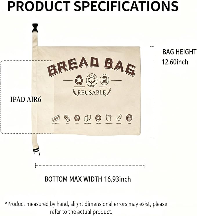 Eazywell Beeswax Bread Bags - Good Cotton Food Storage Wrap for Sourdough & Homemade Bread, Reusable Bags, Breathable Moisture Balance, 13 X 17 Inches (Beige*2)