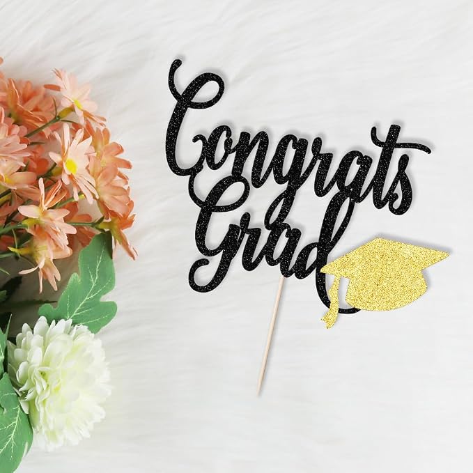 Congrats Grad Cake Topper,2026 Graduation Cake Topper, Congrats Grad Decorations,2026 High School/College/Senior Graduation Party Decorations Supplies. (Congrats Grad Black gold)