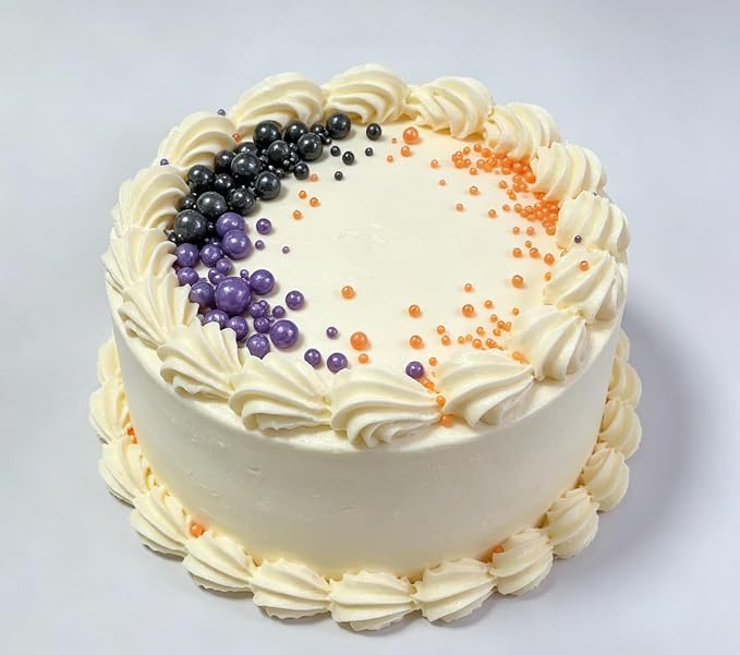 HeDeon&Rles Black Orange Purple Nonpareil Pearls Sprinkles for Baking Decorating 90g/3.17oz 4 Size Mix Edible Preals for Cake Cupcake Pancake Icing Decoration Independence Day Halloween Supplies