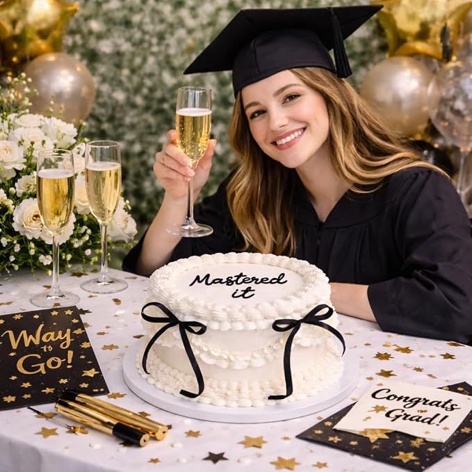 Mastered It Cake Topper 2026, Graduation Cake Decoration for Self Celebration, I Did It Grad Cake Topper, Black Acrylic Flat Topper Party Photoshoot (mastered it)