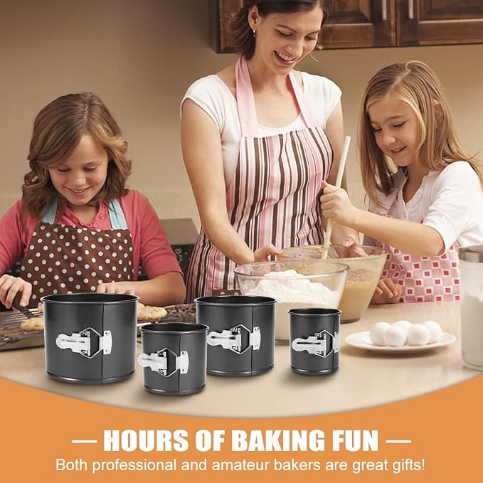 4Pcs Springform Cake Pan(4”/4.7”/5.7”/6.7”), Heighten Mini Nonstick Carbon Steel Cheesecake Pan, Leakproof Cake Baking Pans with Removable Bottom, Mini Spring Form Pan