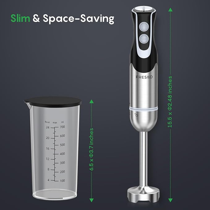 Immersion Handheld Blender 500W with 700ml Beaker, 12-Speed & Turbo Mode Hand Blender Stick, 304 Stainless Steel Blades for Soup, Smoothie, Puree, Baby Food