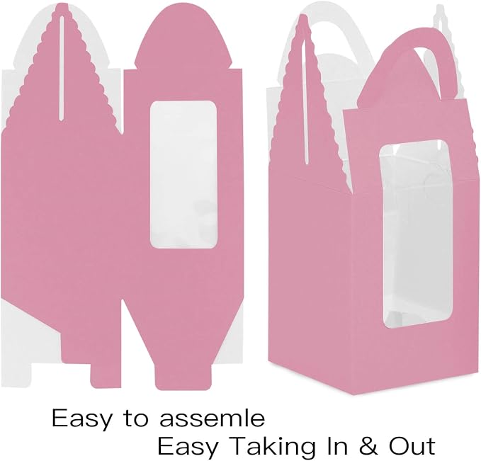 Pink Cupcake Boxes, 30 Pack - Clear Window Inserts, Handle - Muffin & Pastry Containers