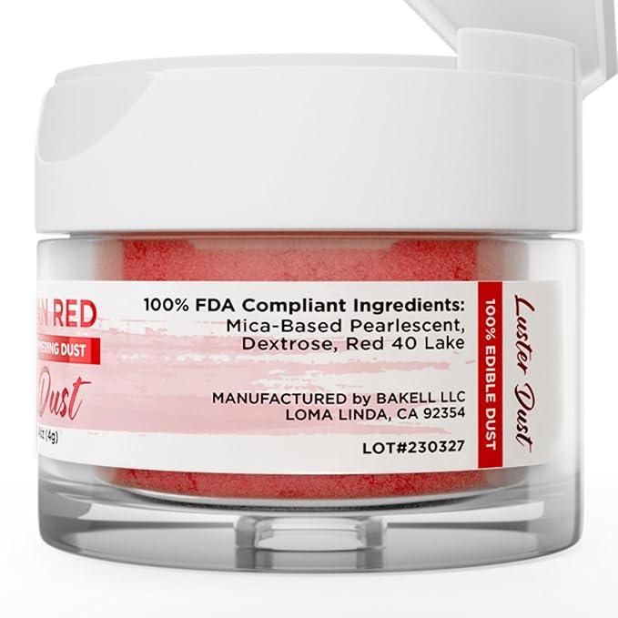 Luster Dust - American Red (4g 1x Jar) | Edible Vegan Dust & Paint for Cake Decorating, Ice Cream, Desserts, Cocktails and Beverages by Bakell