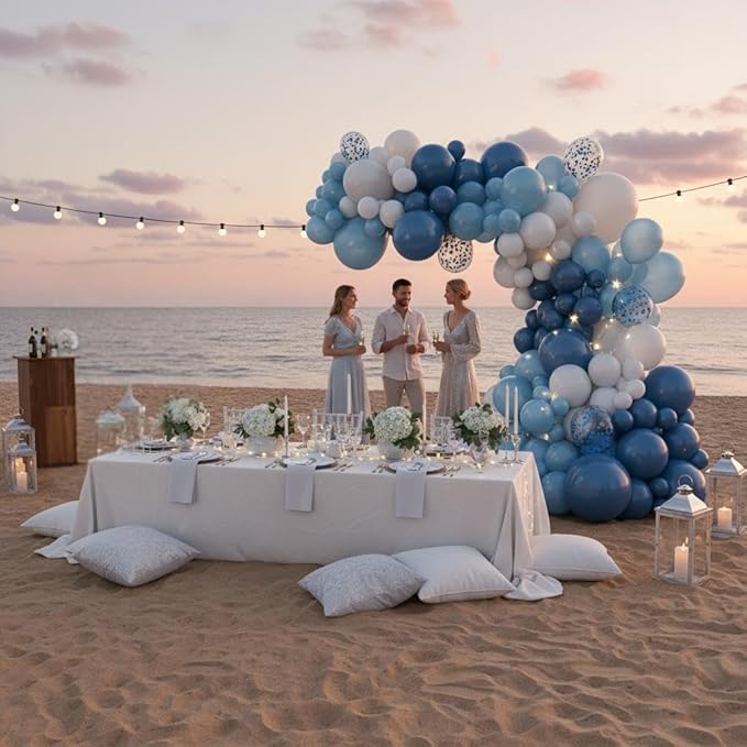 Balloon Garland Arch Kit – 146 Pcs Dusty Blue, White, Light Blue & Confetti Balloons for Baby Shower, Birthday, Gender Reveal, Wedding Party – DIY Kit by Vellax™