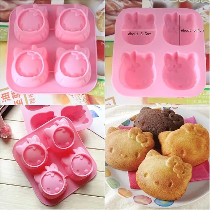 INKU 4 Cups Hello Kitty Silicone Fondant Cake Mold,Ice mold,Chocolate tray,Birthday Cake Decoration 4 Inch silicone Cake mold soap cake chocolate decorations