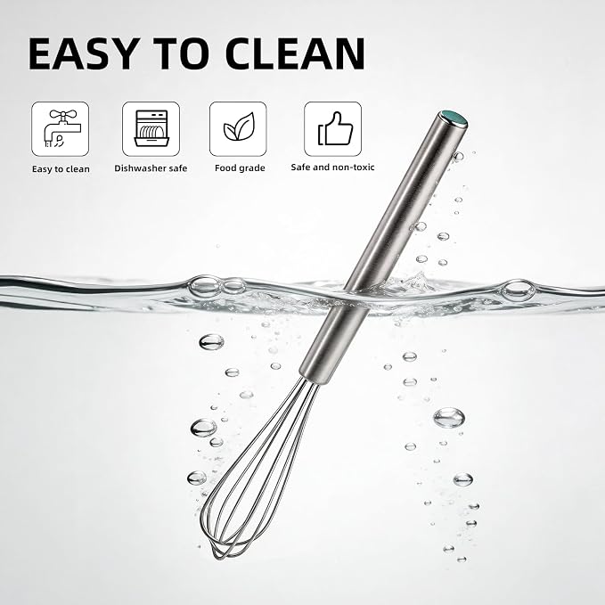 2Pcs 10in Mini Whisk 304 Stainless Steel Small, Tiny Metal Whisk, Extra Long Handle for Deep Jars & Bowls Cooking, Baking, Mixing Ingredients & Deep Containers, Dishwasher Safe
