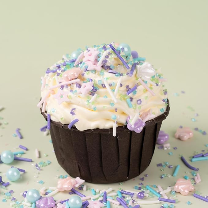 Edible Mermaid Sprinkles 4 Cell Pink Blue Purple Shell Pearls Sugar Jimmies Nonpareils Sanding Sugar Sprinkle Mix for Cake Decorations Baking Ice Cream Cookies Cupcake Topper 6.5 ounces
