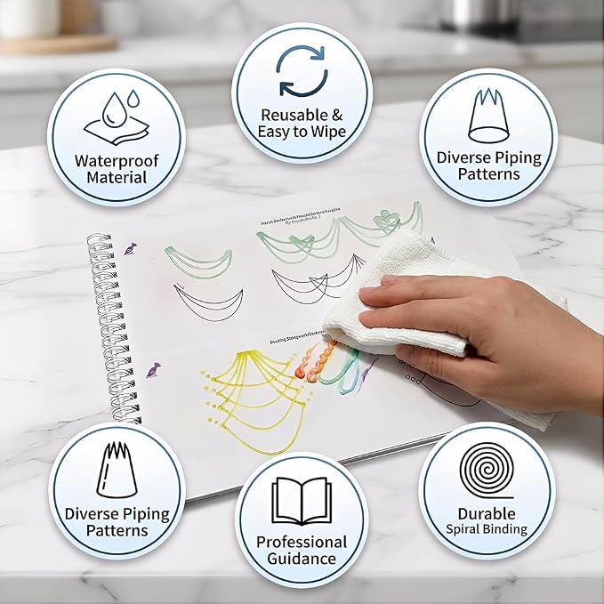 Upgraded Cake Practice Decorating Board with Adjustable Stand Thickened Waterproof, 23 Sheets Icing Piping Nozzles Practice Drawings Cake Decorating Kit Baking Supplies for Beginner Home Baker