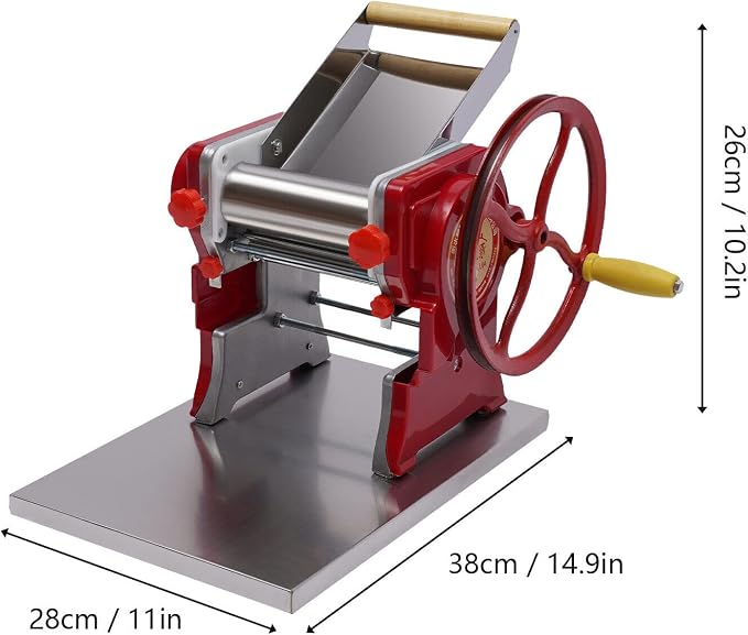 Manual Noodle Machine, Commercial Pasta Maker, Dough Sheeter Machine, Adjustable Thickness 0.5-5mm, Dough Roller Machine, Spaghetti Dough Machine for Home -Red