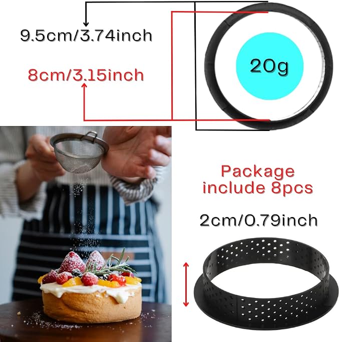 Round Tart Rings Tart Bottom Tower Cake Ring Mold Non Stick Perforated Tart Rings for Mousse Cheese Cake Muffin Pie Kitchen Baking Tart Molds (Round)