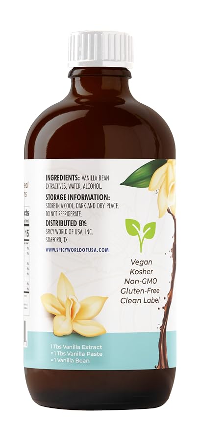 Spicy World Pure Vanilla Extract 16oz - 100% Real Vanilla Extract - For Cooking, Drinks & Desserts - 100% Vegan, Sugar Free & Kosher - Non-GMO & Gluten-Free - Glass Bottle (16 Ounce Bottle)
