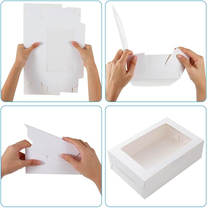 White Bakery Boxes with Window, 9x6x3 Inch, for Pastry, Dessert, Pies Packaging, Great for Birthday Party, 30 Pack