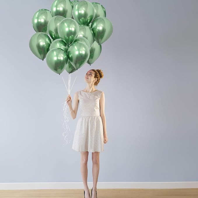 Jobkoo Green Metallic Balloons, 50Pcs 10Inch Chrome Dark Green Balloons Metallic Retro Sage Olive Green Party Balloons Hunter Green Chrome Helium Balloon for Jungle Birthday Graduation Wedding Decor