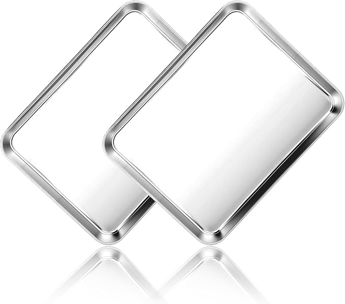 2 Pcs Baking Sheet 12.5" x 10" Stainless Steel Quarter Sheet Pan Set | Toaster Oven Pans for Baking, Metal Cookie Tray, Cookie Sheets Baking Pans, Nonstick for Cooking Toasting Dishwasher Safe