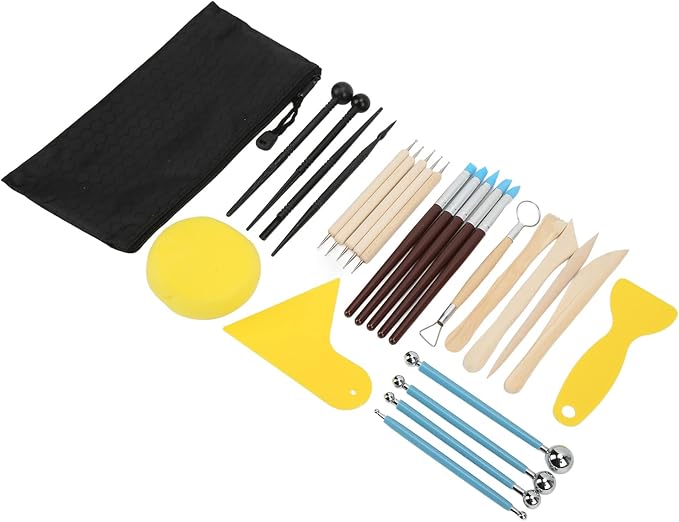 27 Pcs Multipurpose Clay Tools Set for Modeling Sculpting Pottery Crafts, DIY Polishing Engraving Kit with Silicone Pens, Fondant Sticks, Carving Knives, and More, Ideal for