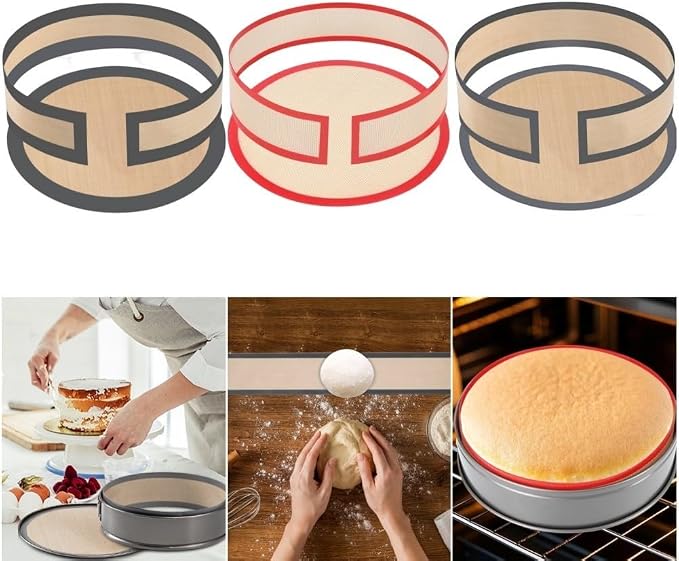 Silicone Non-Stick Baking Mat Set with Bottom and Side Liners for 9 Inch Springform Pan, Leak-Proof Design for Easy Cake Release and Mess-Free Cheesecake Baking(Red)