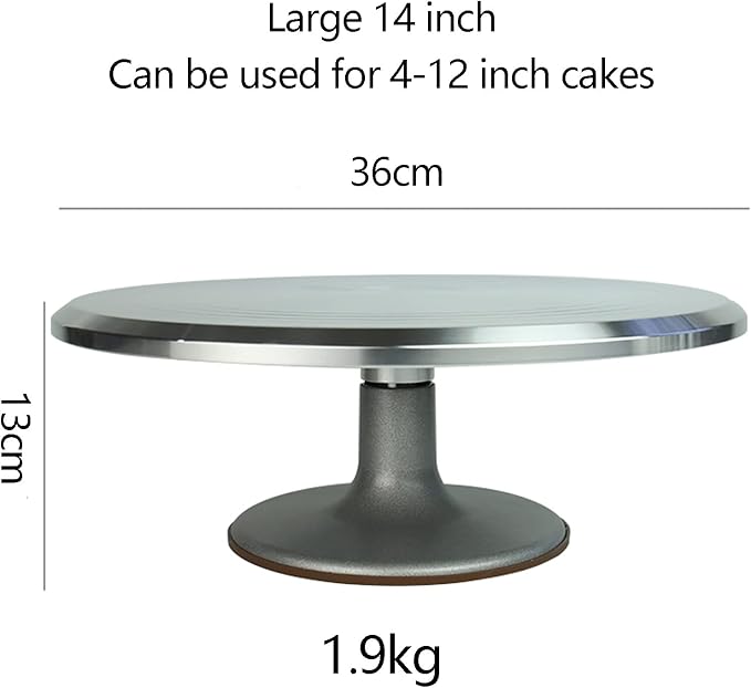 Stainless Steel Revolving Cake Stand 14 Inch 36cm Rotating Cake Turntable with Non-Slipping Silicone Bottom for Cake and Protective Sleeve-Without Protective case 14 inch(With Protective Cove