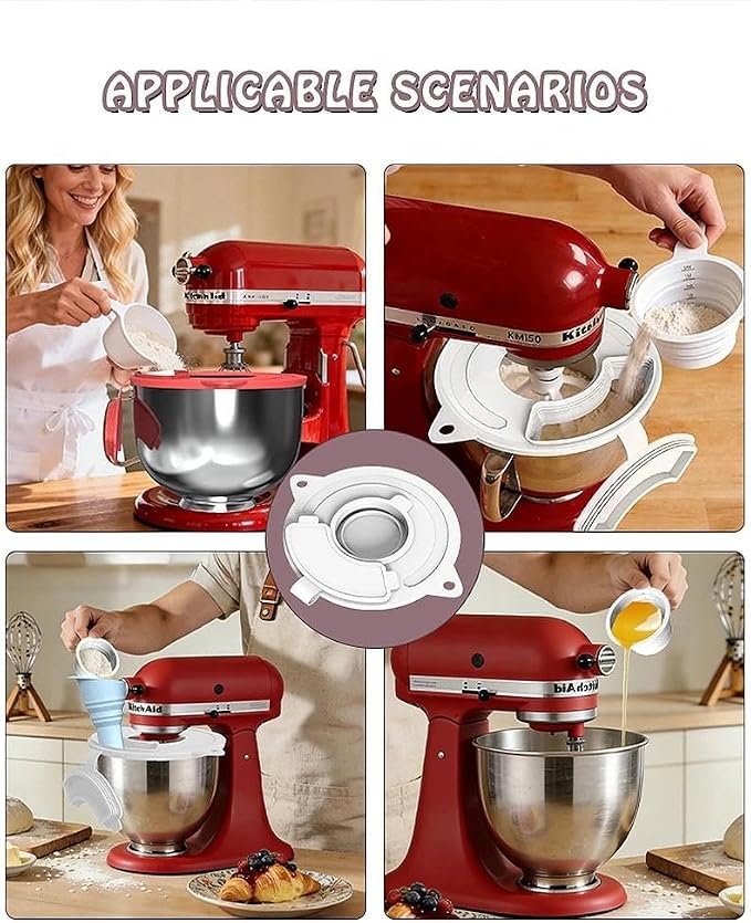 Silicone Mixer Bowl Cover for KitchenAid 4.5ā5 Qt Tilt-Head Stand Mixer, Splash Guard Lid with Foldable Measuring Cup & Sealing Plug, Bowl Cover for Dough Proofing & Mixing, KitchenAid Mixer Accessori