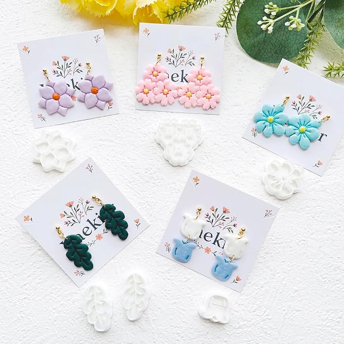 Flower Polymer Clay Cutters Set - 12pcs Rose, Tulip, Daisy, Leaves & Sakura Shapes for DIY Earring Jewelry Making, Soft Clay Crafts, Scrapbooking & Spring Party Favors