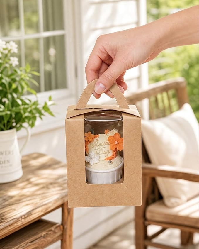 Bakepacker Auto-pop up Individual Cupcake Boxes with Window 60 Count Brown Single Cupcakes Box 3.7 x 3.7 x 4.3inch Cupcake Carrier