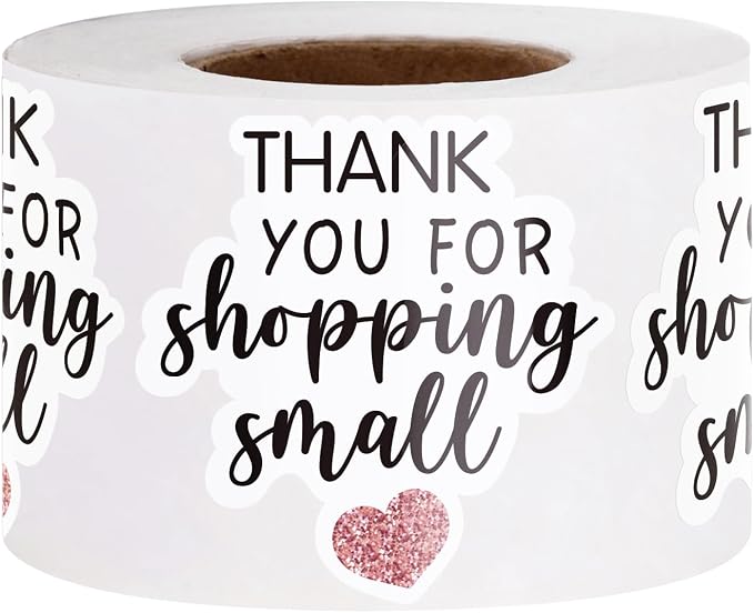 WRAPAHOLIC 2 Inch 500 Total Business Stickers Roll - Thank You for Shopping Small Text Design, Thank You Lables, Shipping Stickers for Party Decorations and Craft